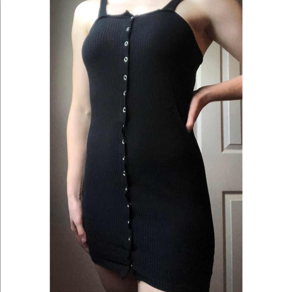 Zaful Black Button Down Bodycon Dress